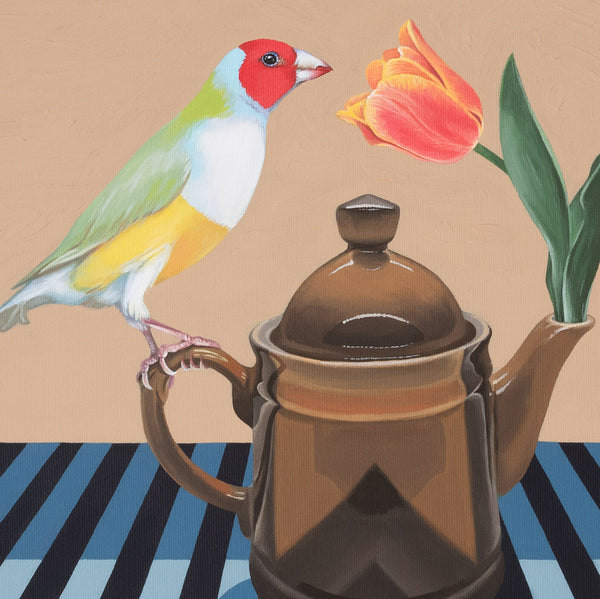 Original Artwork - The Finch & The Teapot - Close Up