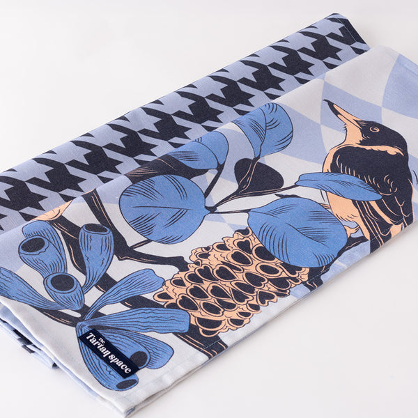 My Feathered Friend Blue Check Tea Towel Set - 2 pack