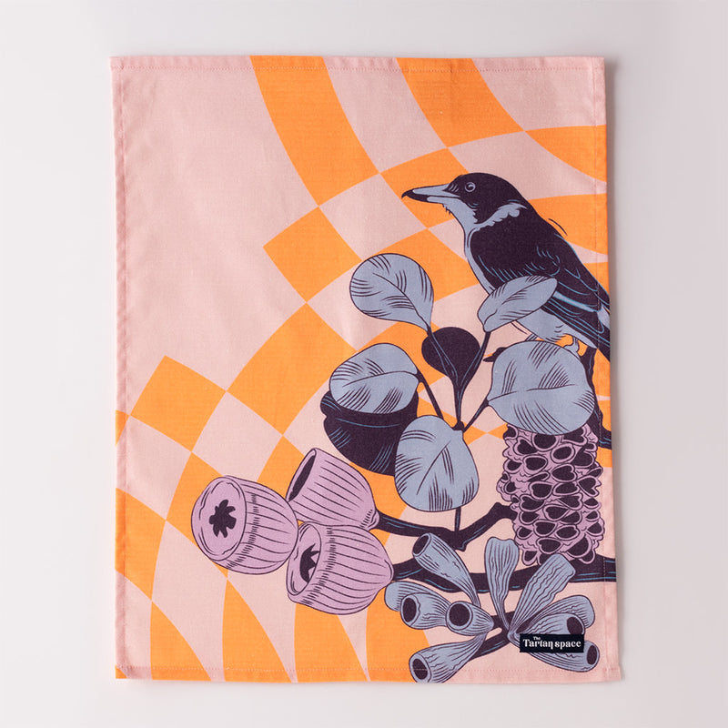 My Feathered Friend Pink & Yellow Check Tea Towel - Flat View