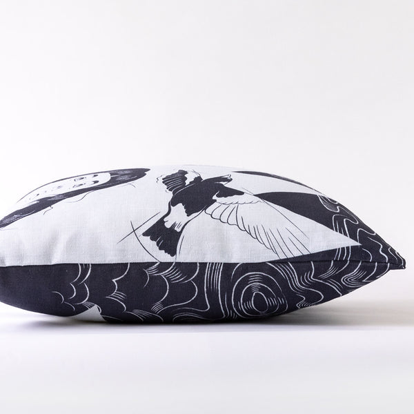Afternoon Rain Navy Linen Cushion - Side View
