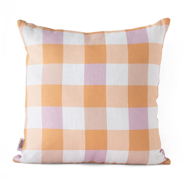 Lilac & Cinnamon Tartan Linen Cushion Cover