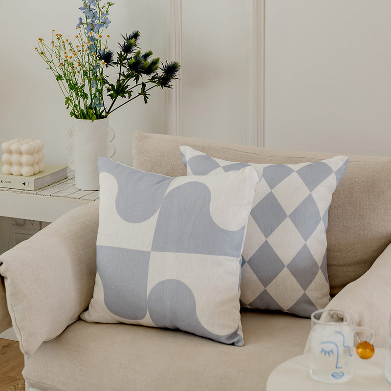 Lucy Diamond Blue Linen Cushion Cover - In Situ - Chair