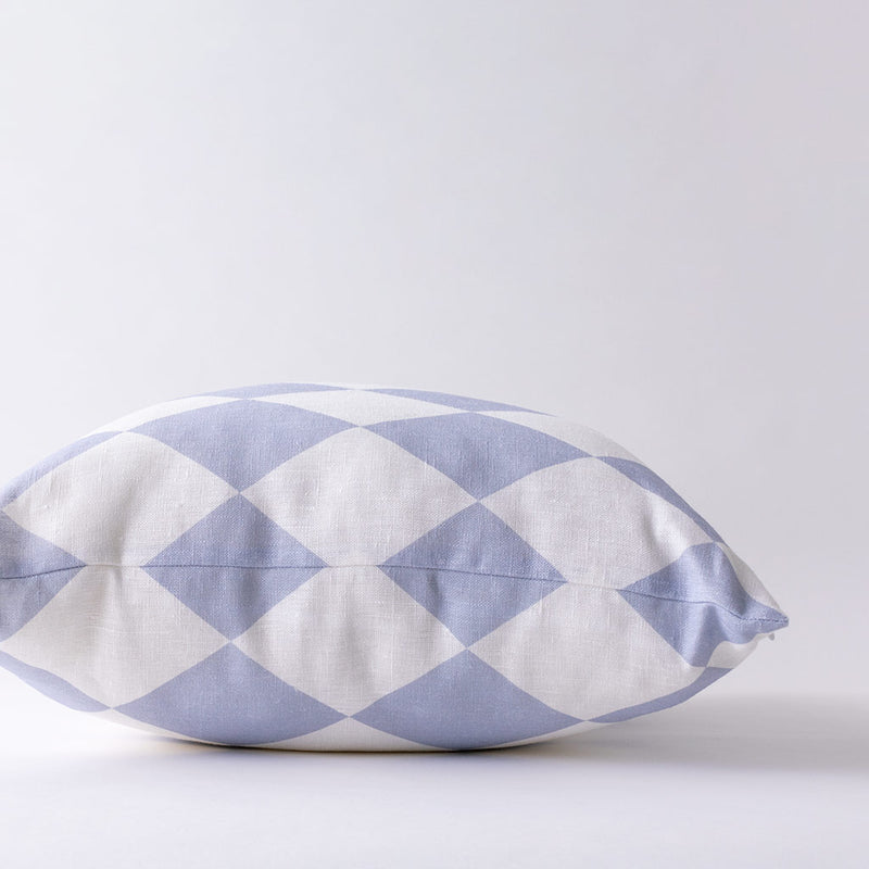 Lucy Diamond Blue Linen Cushion Cover - Side View