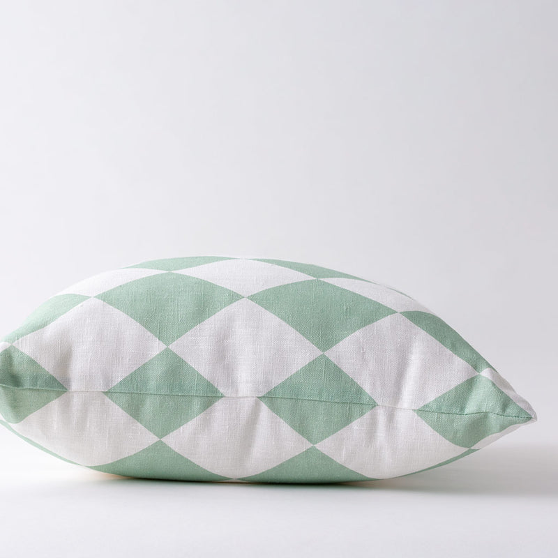 Lucy Diamond Sage Green Linen Cushion Cover - Side View