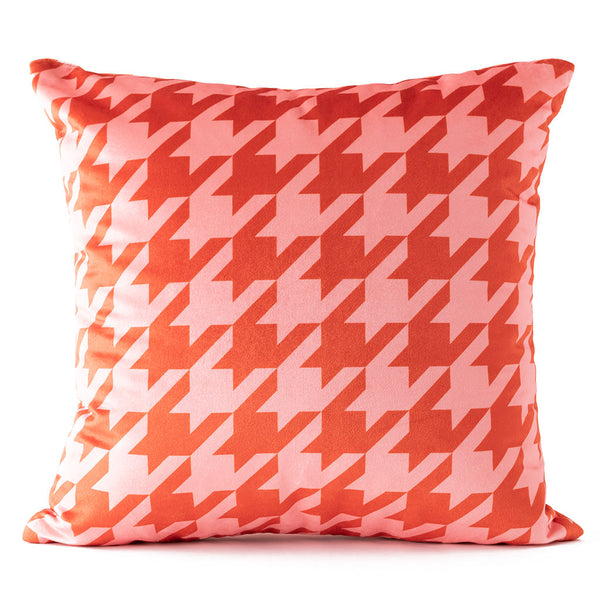 Pink Houndstooth Velvet cushion Cover - Front View