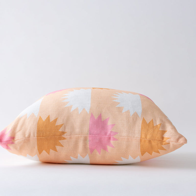 Sunset Starburst Peach Linen Cushion Cover - Side View