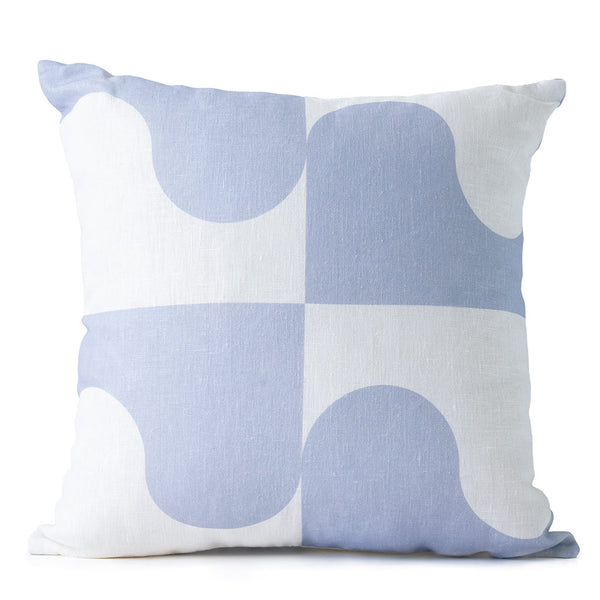 Wavy Blue Linen Cushion Cover