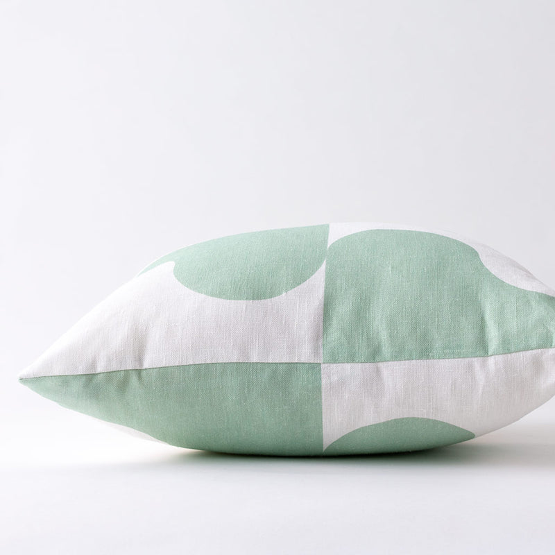 Wavy Sage Green Linen Cushion Cover - Side View