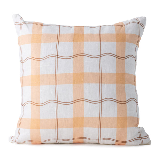 Wavy Tartan Neutral Linen Cushion Cover