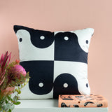 Ying & Yang Monochrome Velvet Cushion Cover - Pink Wall Background