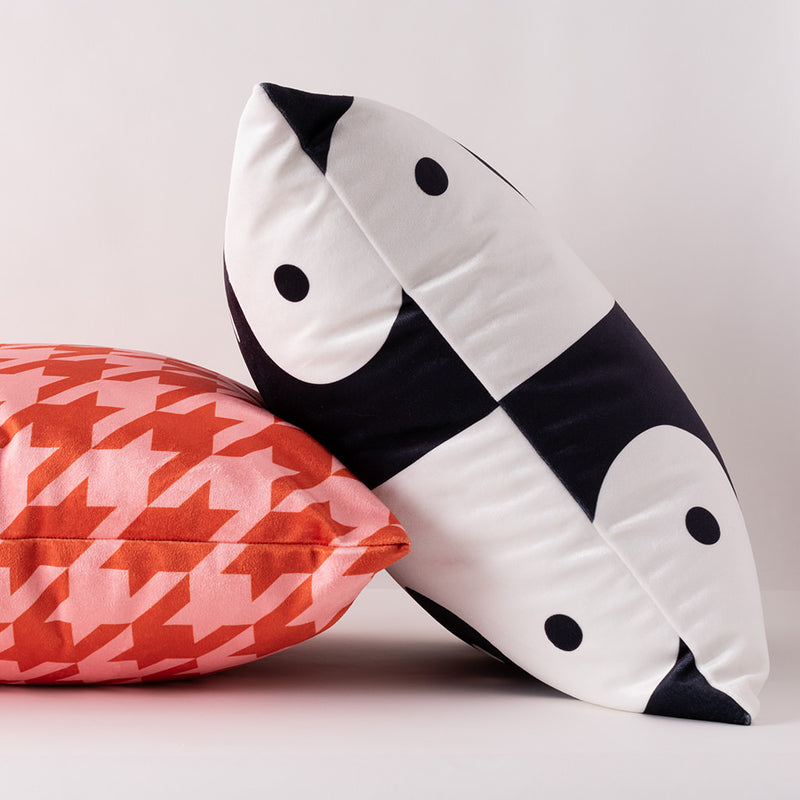 Ying & Yang & Pink Houndstooth Velvet Cushion Covers - Side View