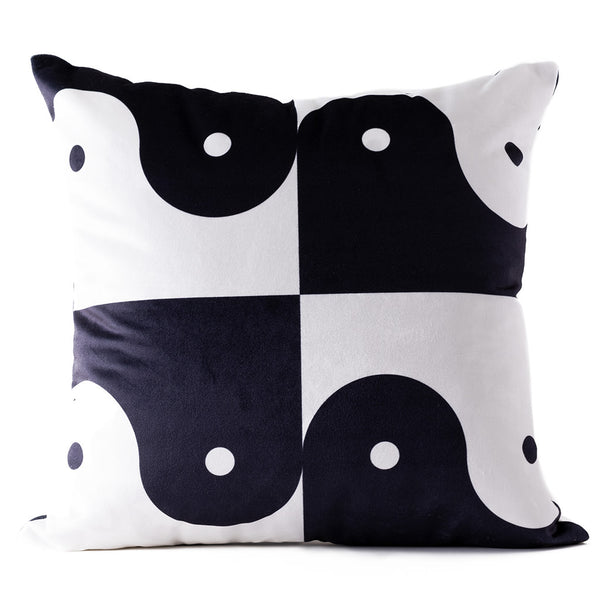 Ying and Yang Monochrome Velvet Cushion Cover - Front View